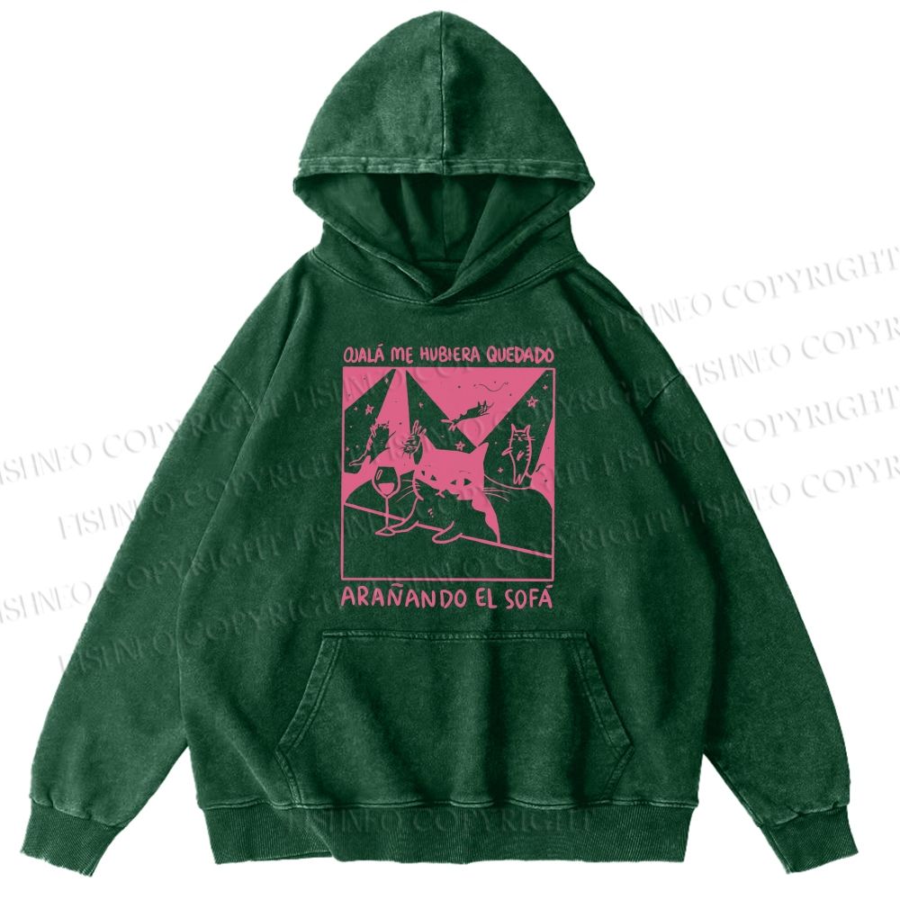 Unisex Funny Cat In A Bar Casual Printed Washed Hoodie