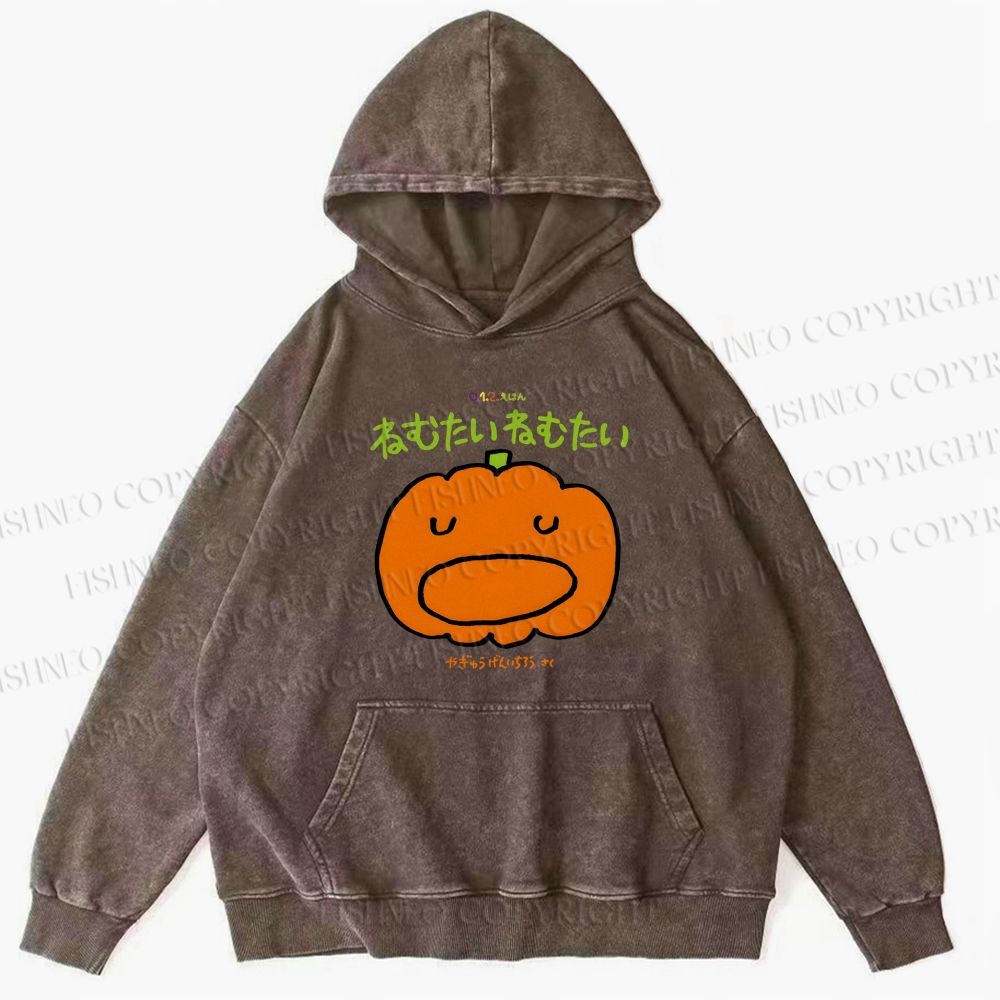 Unisex Casual Japanese Pumpkin Graffiti Printed Washed Hoodie