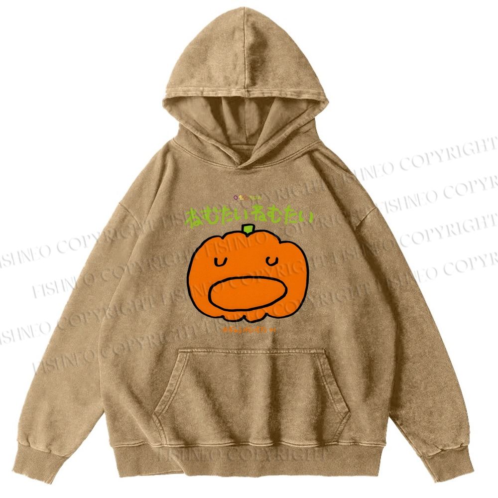 Unisex Casual Japanese Pumpkin Graffiti Printed Washed Hoodie