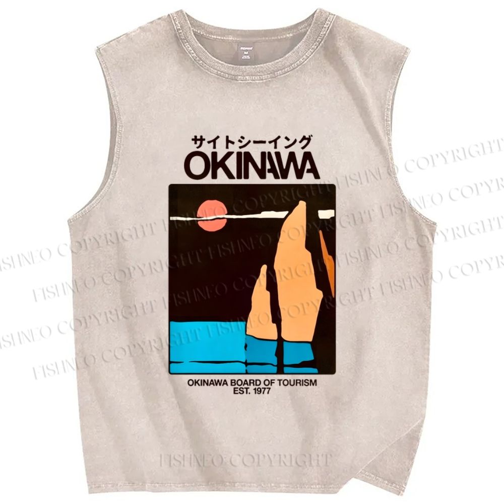 Unisex Okinawa Japan Printed Washed Tank Top