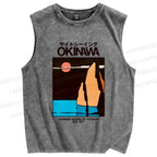 Unisex Okinawa Japan Printed Washed Tank Top
