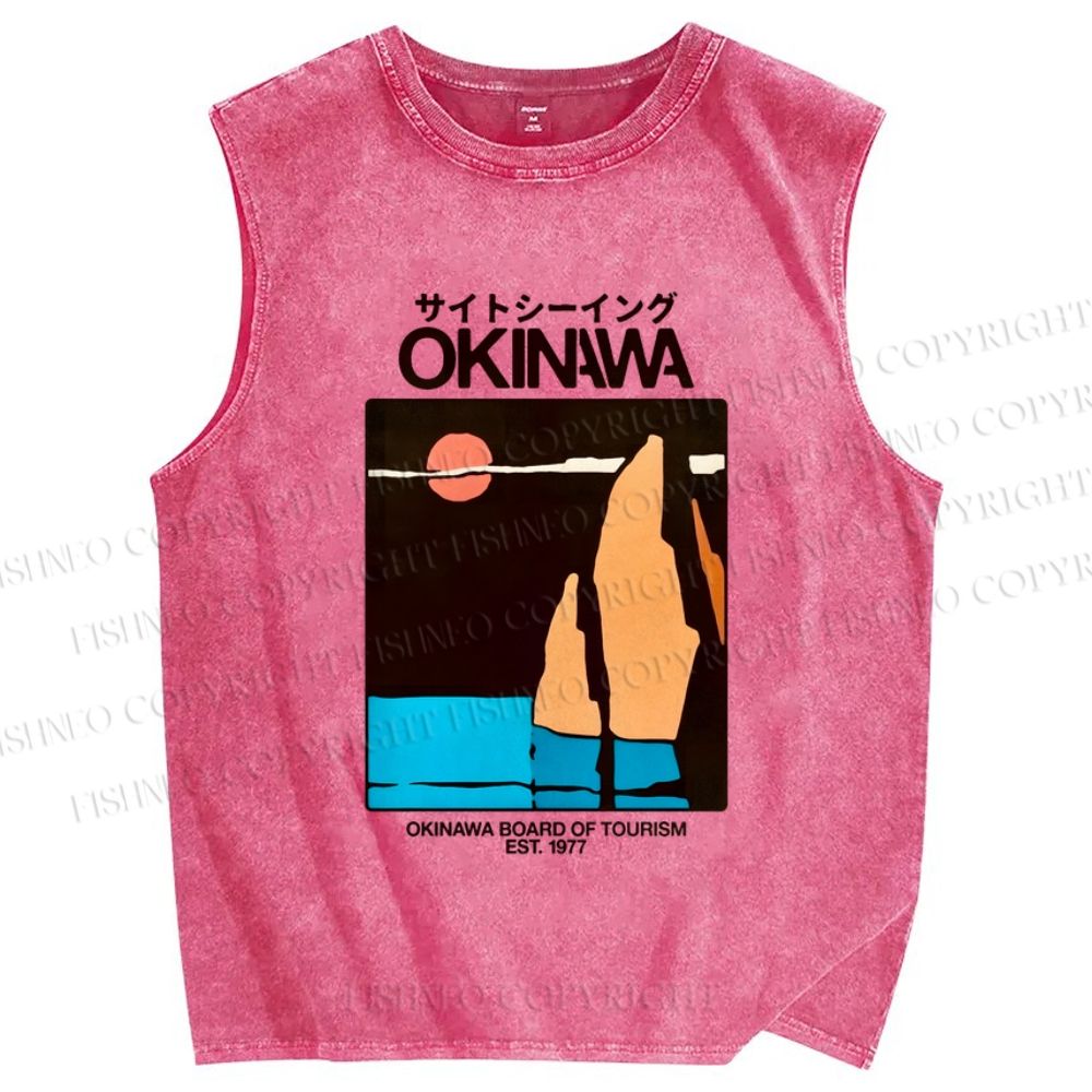 Unisex Okinawa Japan Printed Washed Tank Top