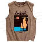 Unisex Okinawa Japan Printed Washed Tank Top