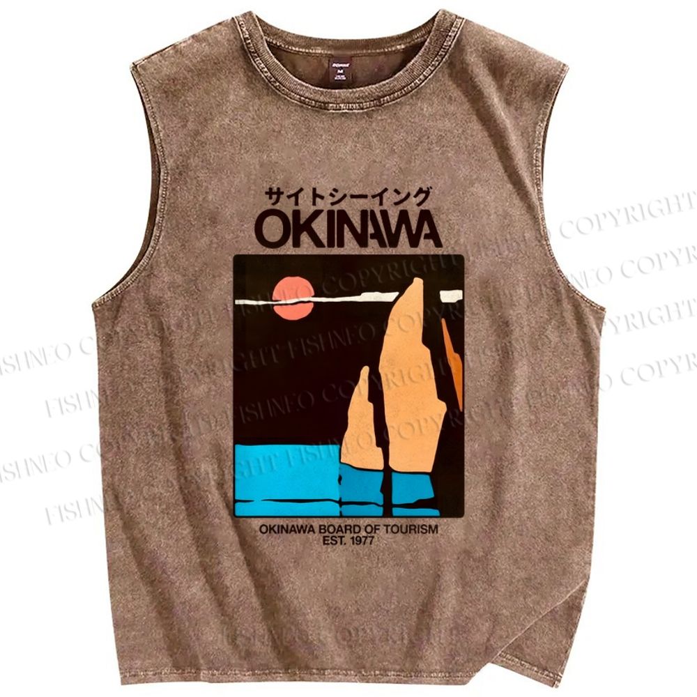 Unisex Okinawa Japan Printed Washed Tank Top