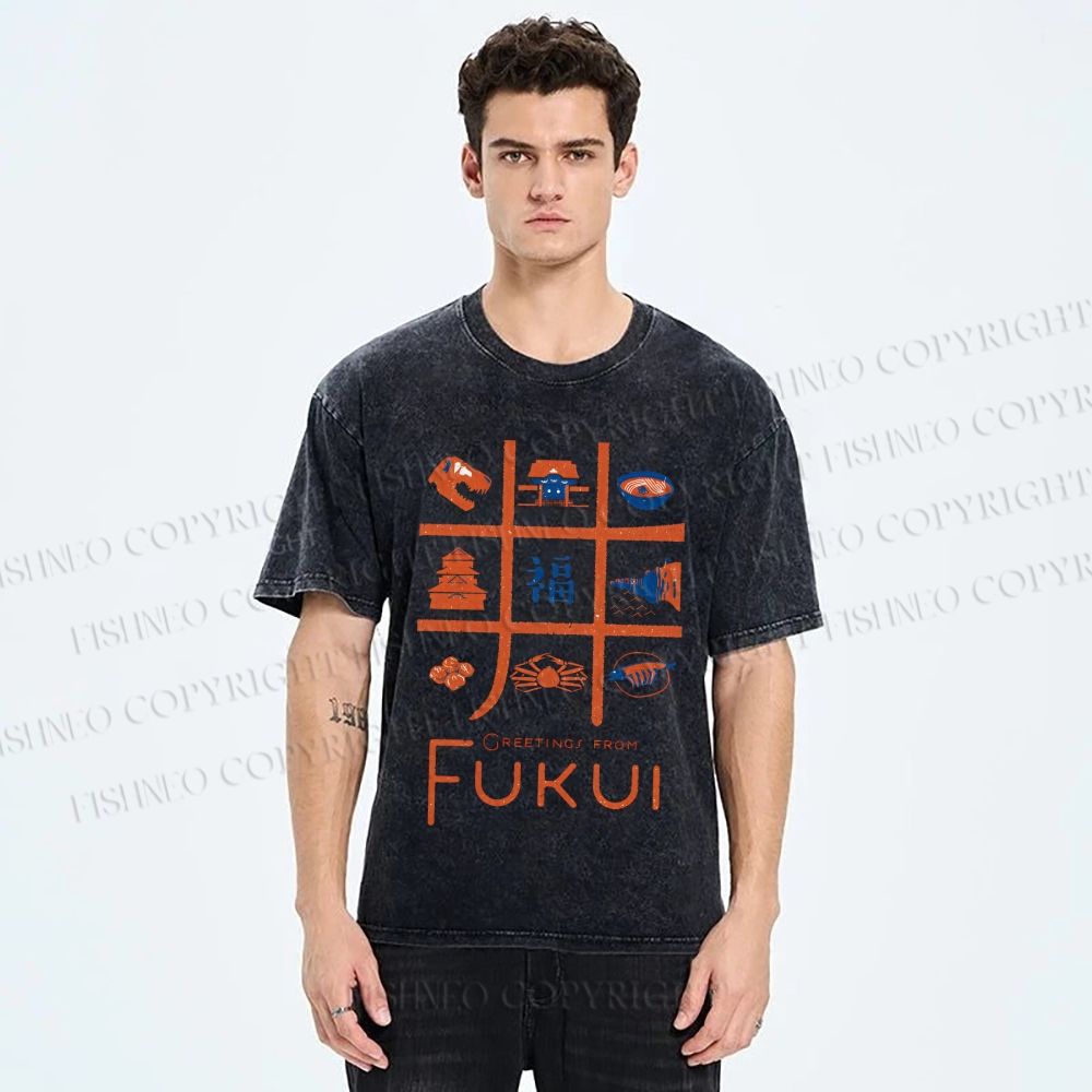 Unisex Fukui Printed Washed Tee