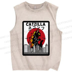 Unisex Catzilla Printed Washed Tank Top