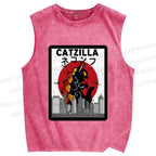 Unisex Catzilla Printed Washed Tank Top