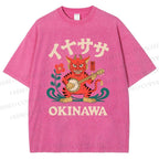 Unisex Okinawa Shisa Lion Printed Washed Tee