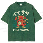 Unisex Okinawa Shisa Lion Printed Washed Tee
