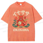 Unisex Okinawa Shisa Lion Printed Washed Tee