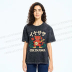 Unisex Okinawa Shisa Lion Printed Washed Tee