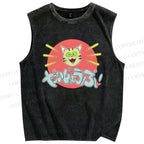 Unisex Daijiyoubu Cat Printed Washed Tank Top