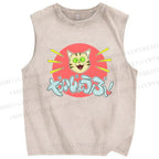 Unisex Daijiyoubu Cat Printed Washed Tank Top