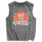 Unisex Daijiyoubu Cat Printed Washed Tank Top