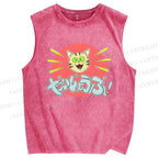 Unisex Daijiyoubu Cat Printed Washed Tank Top