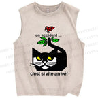 Unisex Cat Bird Printed Washed Tank Top