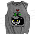 Unisex Cat Bird Printed Washed Tank Top