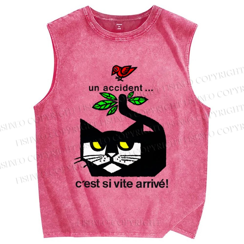 Unisex Cat Bird Printed Washed Tank Top