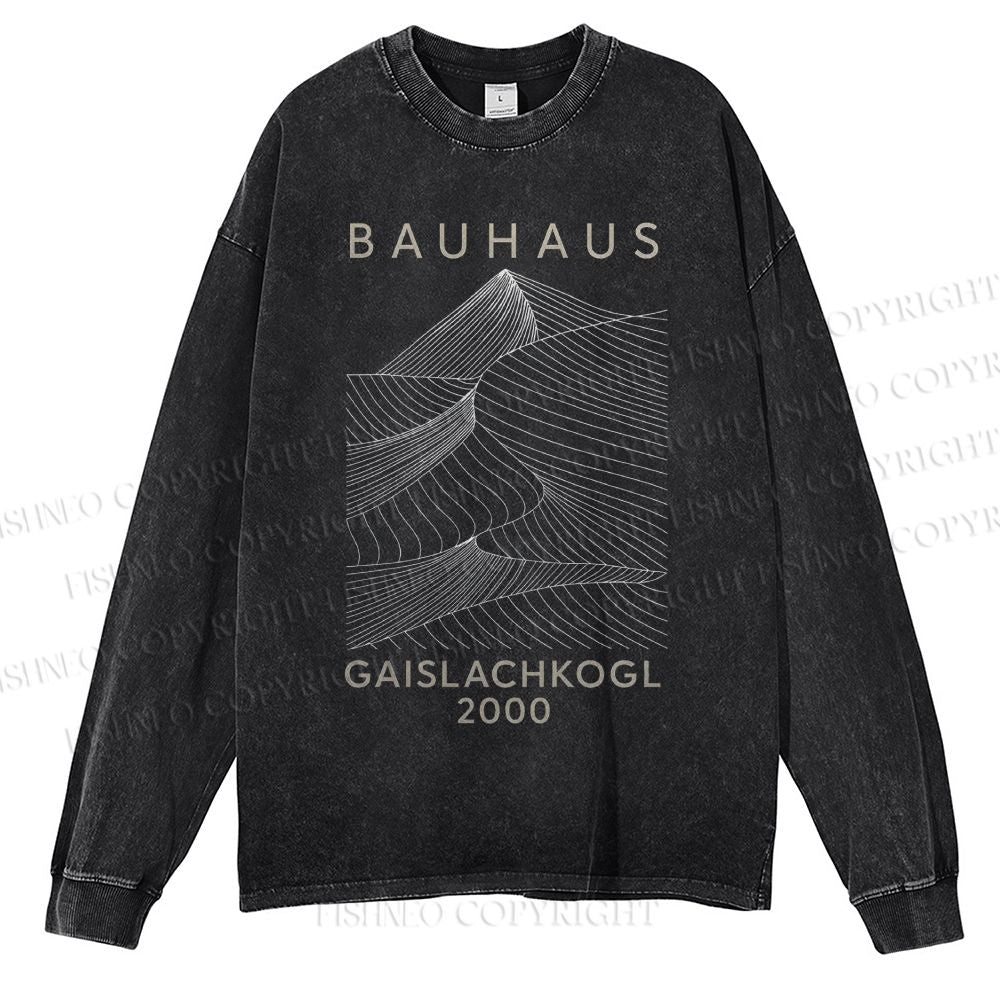 Unisex Casual Washed Geometric Lines Printed Long Sleeve T-shirt