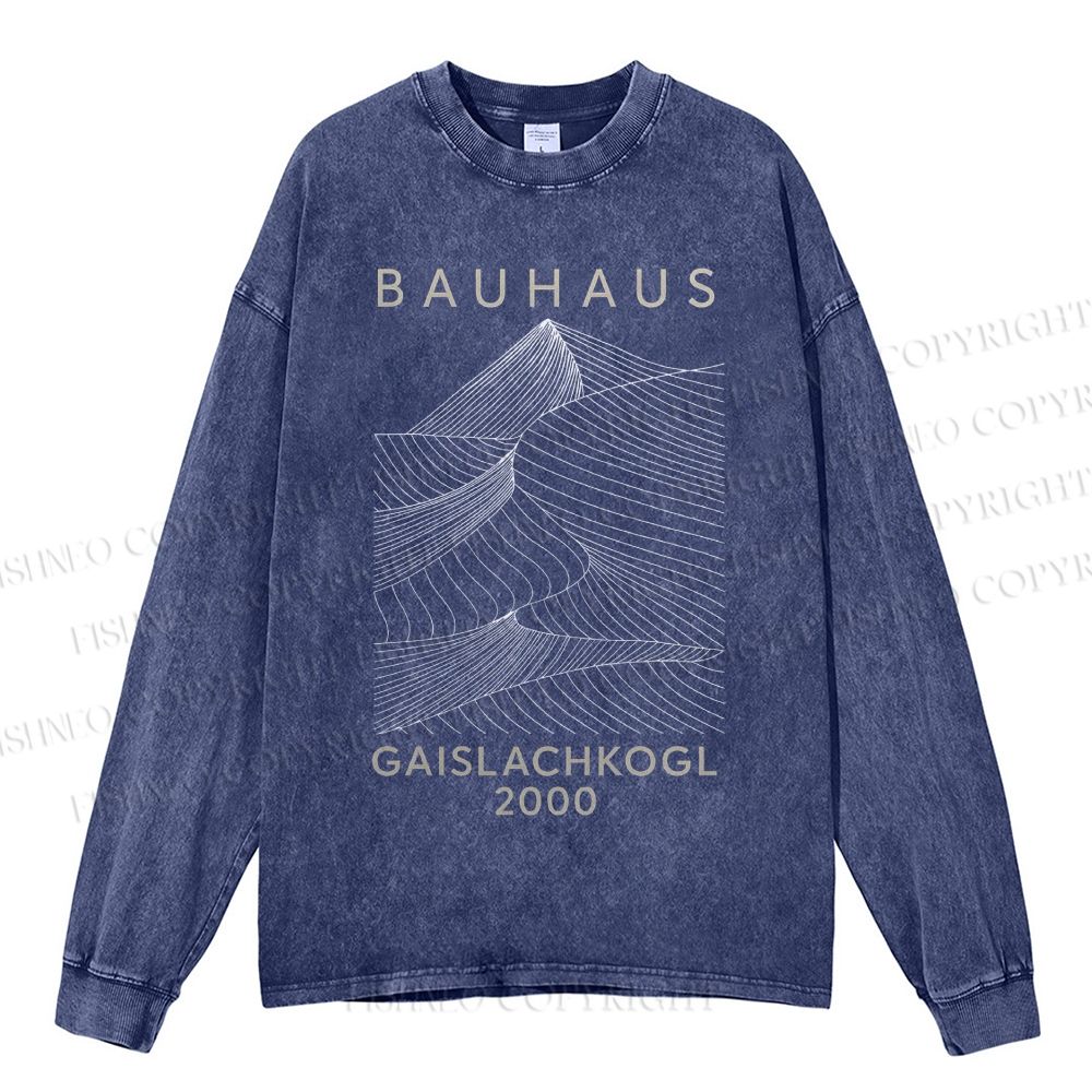 Unisex Casual Washed Geometric Lines Printed Long Sleeve T-shirt