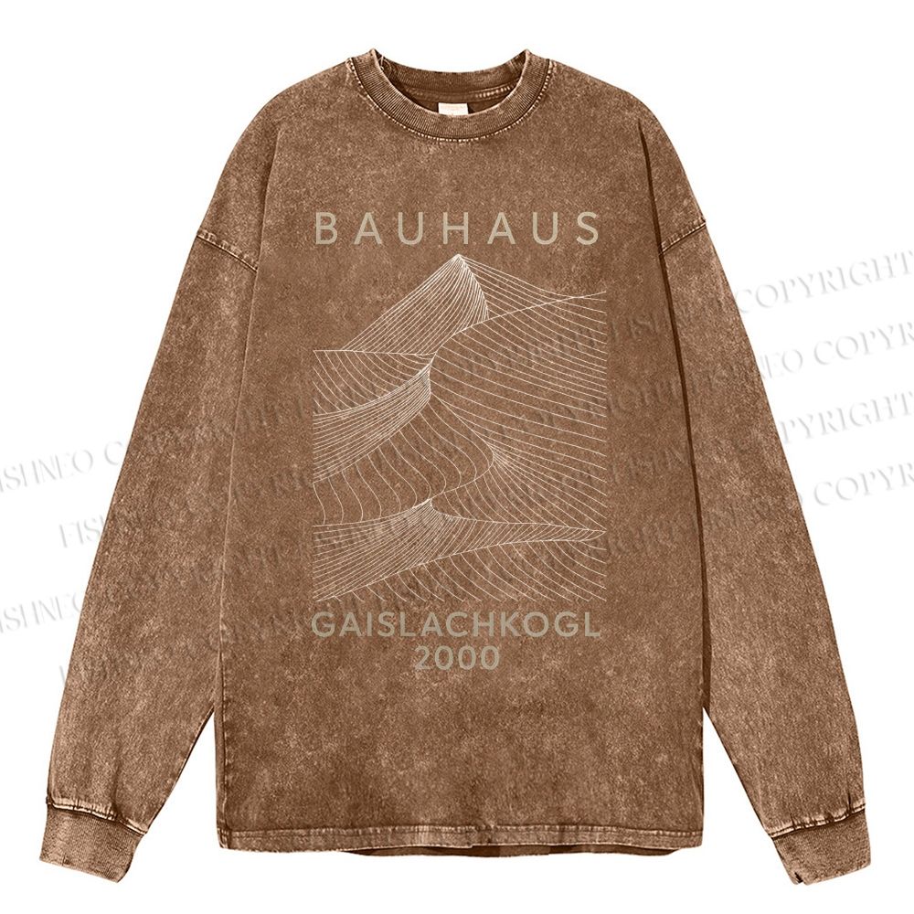 Unisex Casual Washed Geometric Lines Printed Long Sleeve T-shirt