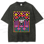 Unisex Artistic Portraits With Flowers Printed Washed Tee