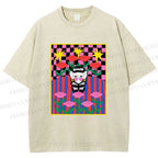 Unisex Artistic Portraits With Flowers Printed Washed Tee
