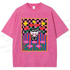 Unisex Artistic Portraits With Flowers Printed Washed Tee