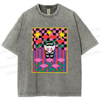 Unisex Artistic Portraits With Flowers Printed Washed Tee