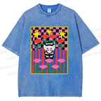 Unisex Artistic Portraits With Flowers Printed Washed Tee