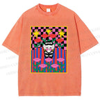 Unisex Artistic Portraits With Flowers Printed Washed Tee