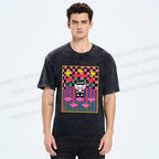 Unisex Artistic Portraits With Flowers Printed Washed Tee