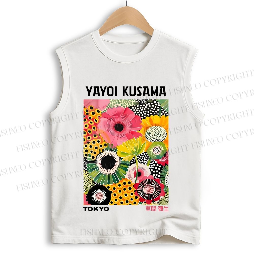 Unisex Flowers Yayoi Kusama Printed Cotton Tank Top