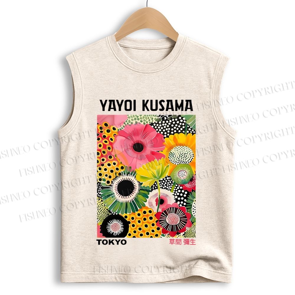Unisex Flowers Yayoi Kusama Printed Cotton Tank Top