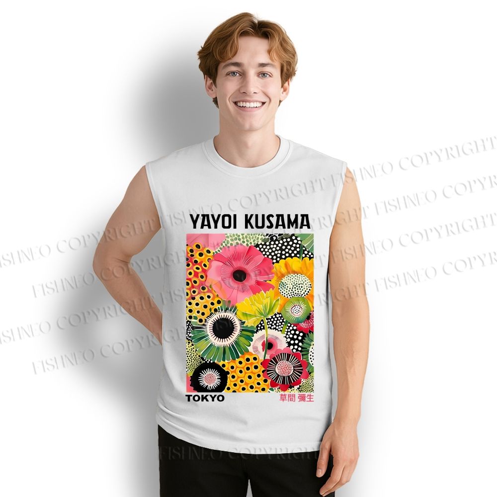 Unisex Flowers Yayoi Kusama Printed Cotton Tank Top
