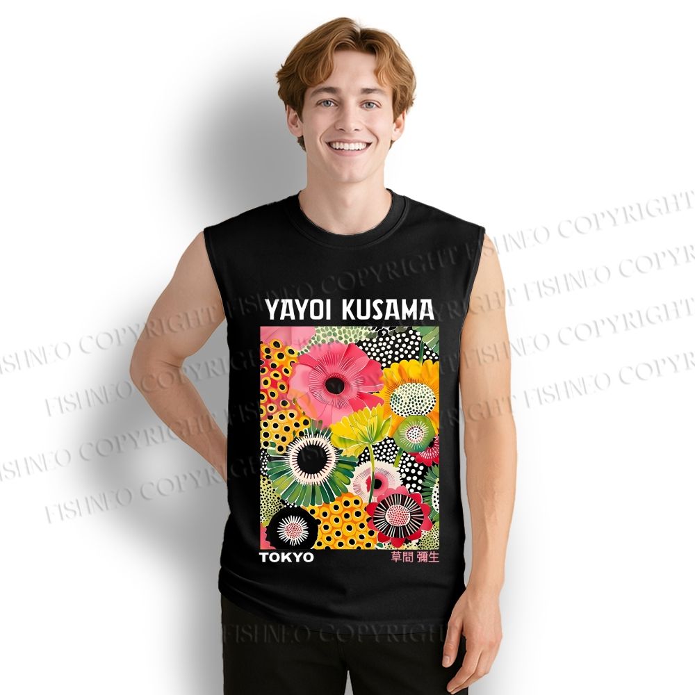 Unisex Flowers Yayoi Kusama Printed Cotton Tank Top
