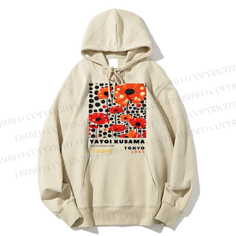 Unisex Casual Cotton Japanese Yayoi Kusama Flower Printed Hoodie