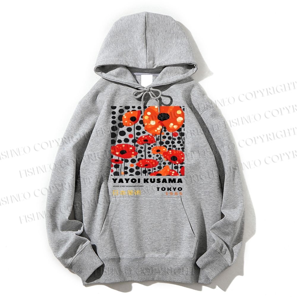 Unisex Casual Cotton Japanese Yayoi Kusama Flower Printed Hoodie