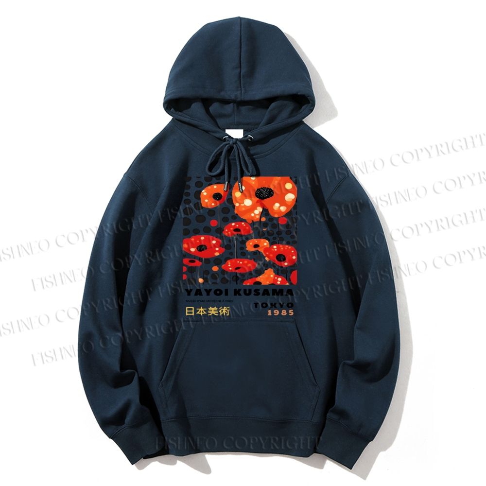 Unisex Casual Cotton Japanese Yayoi Kusama Flower Printed Hoodie