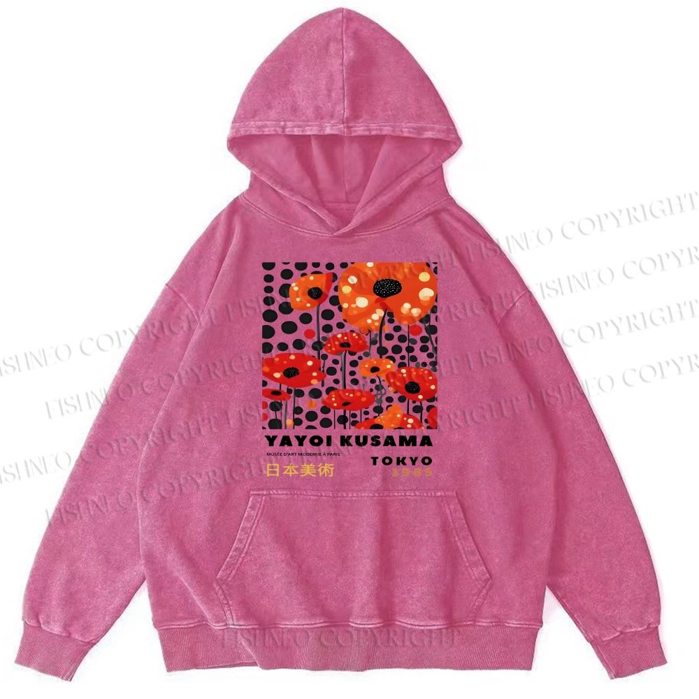 Unisex Casual Japanese Yayoi Kusama Flower Printed Washed Hoodie