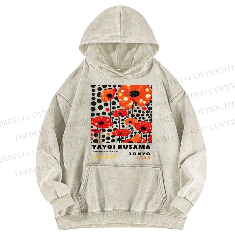Unisex Casual Japanese Yayoi Kusama Flower Printed Washed Hoodie