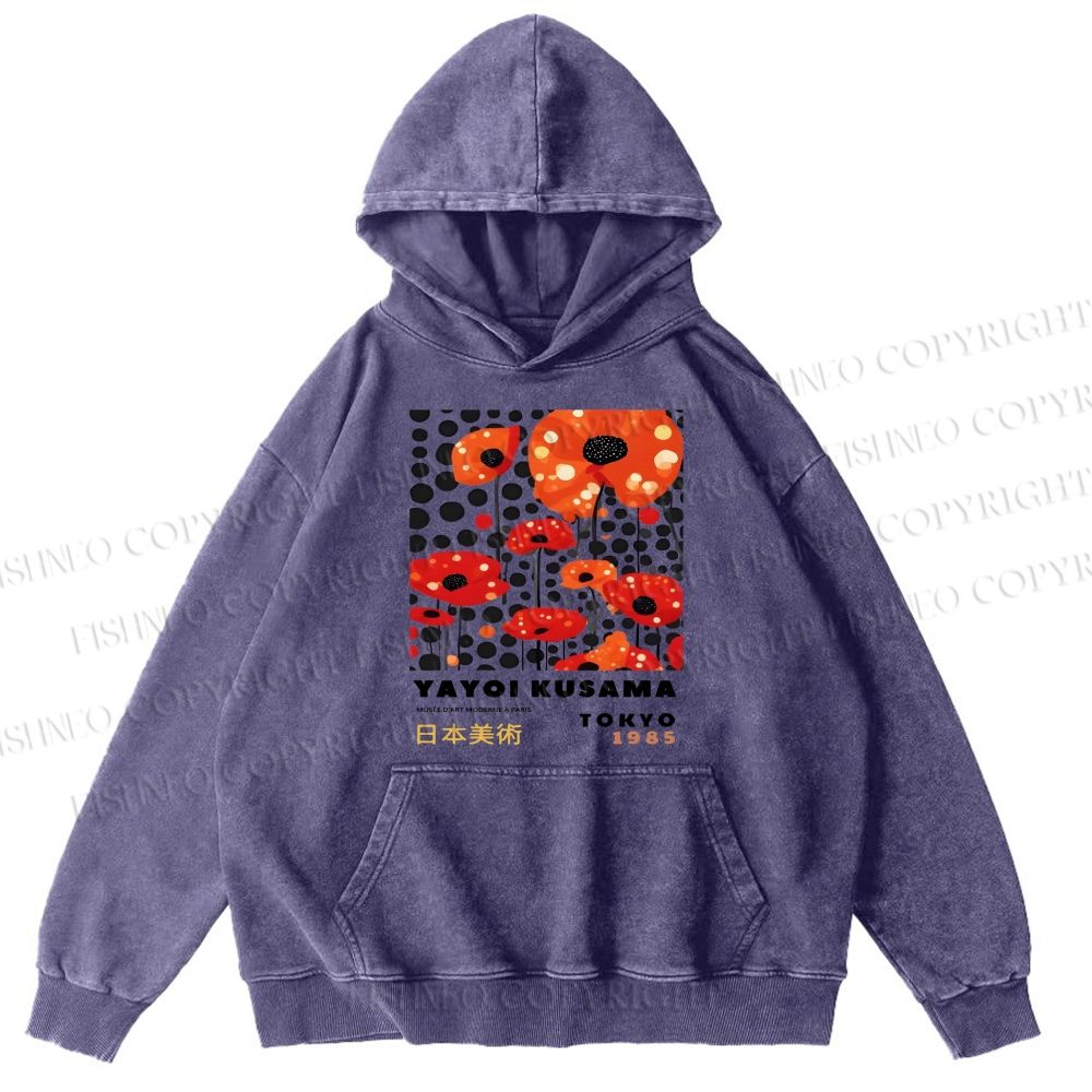 Unisex Casual Japanese Yayoi Kusama Flower Printed Washed Hoodie