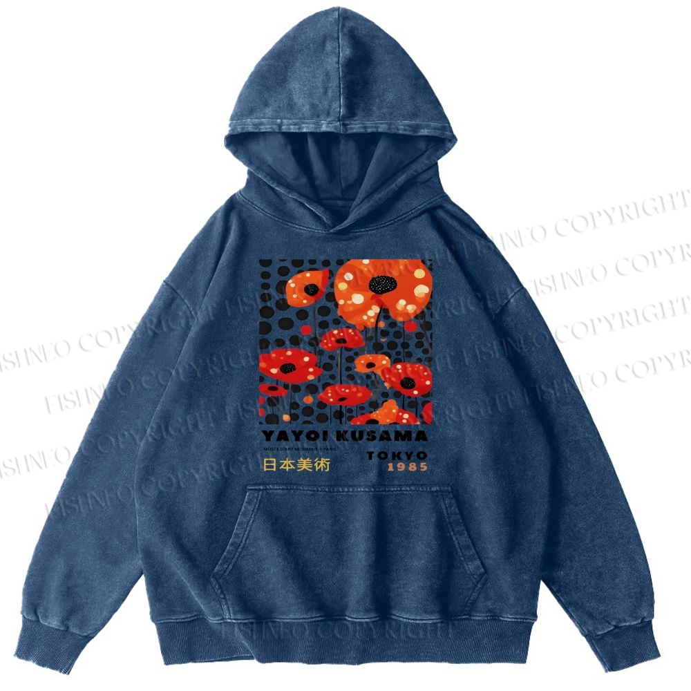 Unisex Casual Japanese Yayoi Kusama Flower Printed Washed Hoodie