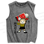 Unisex Vintage Japanese Funny Boy Printed Washed Tank Top