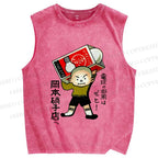 Unisex Vintage Japanese Funny Boy Printed Washed Tank Top
