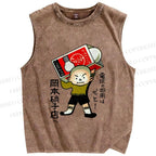 Unisex Vintage Japanese Funny Boy Printed Washed Tank Top