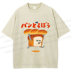 Unisex Japanese Funny Bread Printed Washed Tee