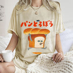 Unisex Japanese Funny Bread Printed Washed Tee