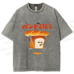 Unisex Japanese Funny Bread Printed Washed Tee