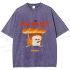 Unisex Japanese Funny Bread Printed Washed Tee